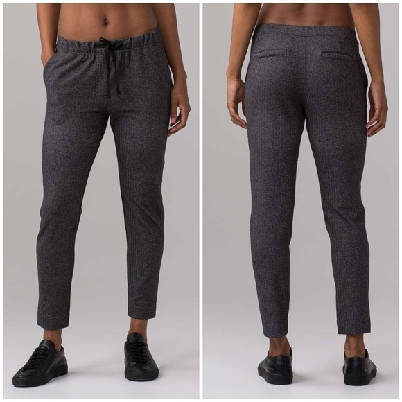 Lululemon Jet Crop Slim Luon Heathered Herringbone Heathered Black Sz 4 - Picture 1 of 13